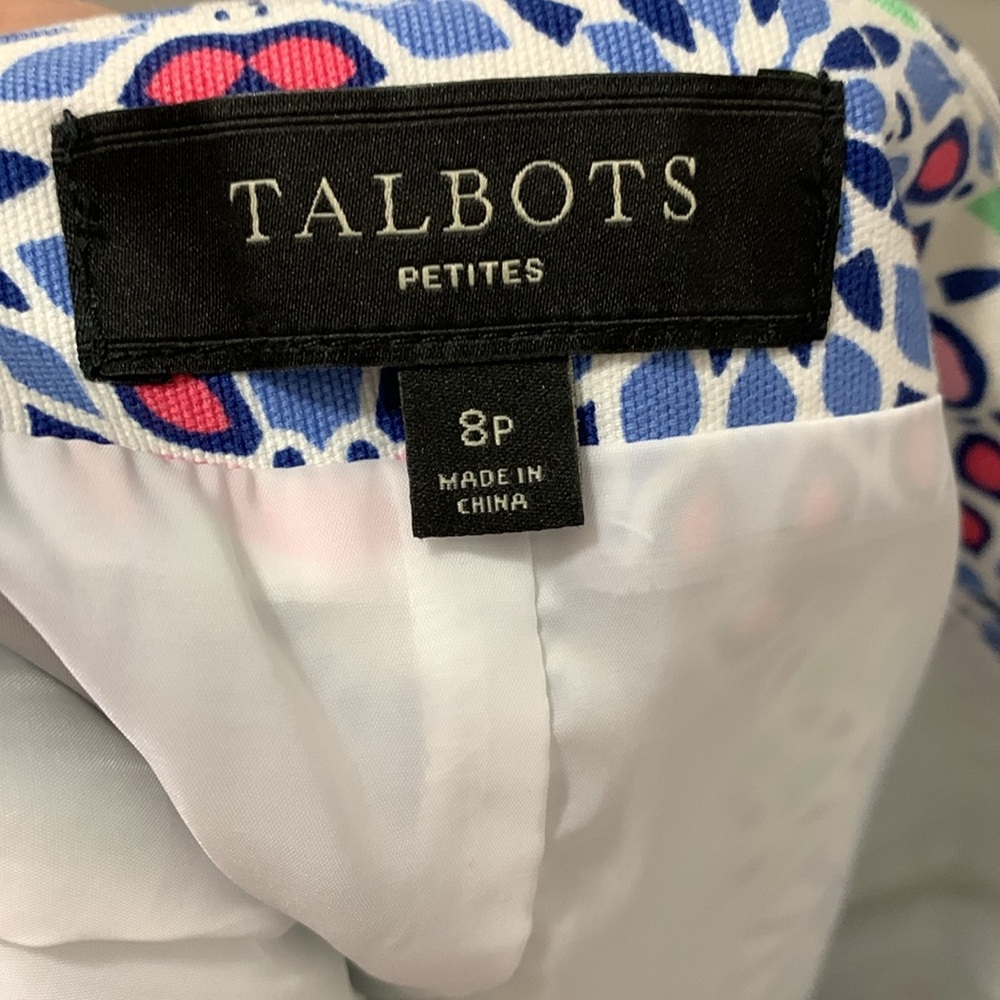 3/$15 Talbots cotton size 8 petite green/blue geometric print skirt - Picture 6 of 6